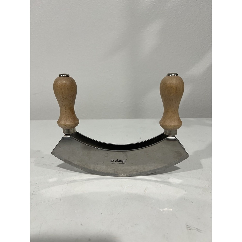 Triangle Germany Mezzaluna Mincing Knife Double Blade Wood Handle Stainless